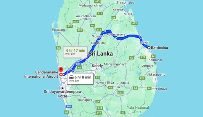 Batticaloa City to Colombo Airport (CMB) Private Transfer
