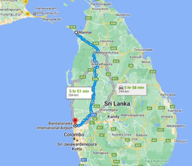 Mannar City to Colombo Airport (CMB) Private Transfer