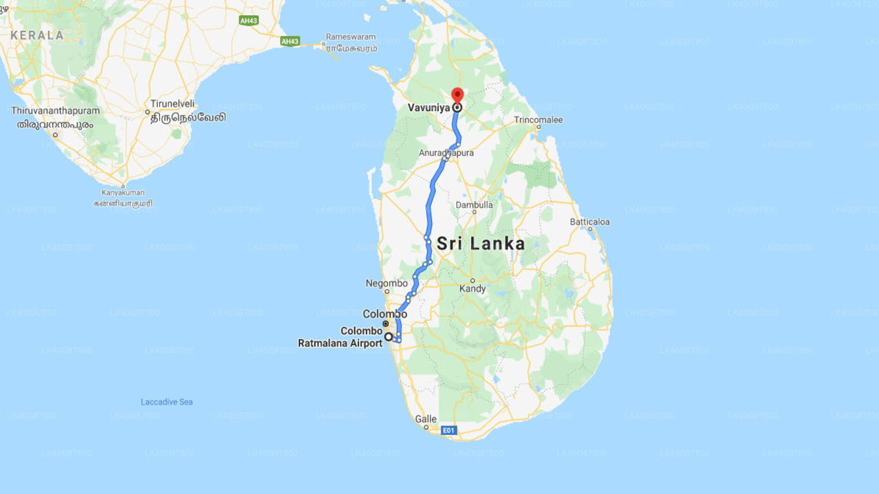 Ratmalana (RML) Airport to Vavuniya City Private Transfer