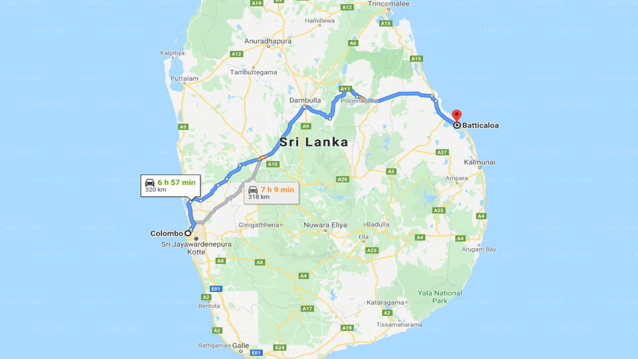 Colombo City to Batticaloa City Private Transfer