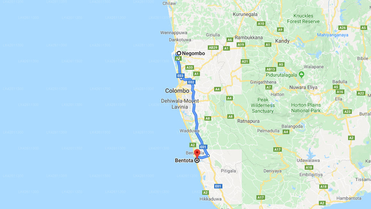 Bentota City to Negombo City Private Transfer