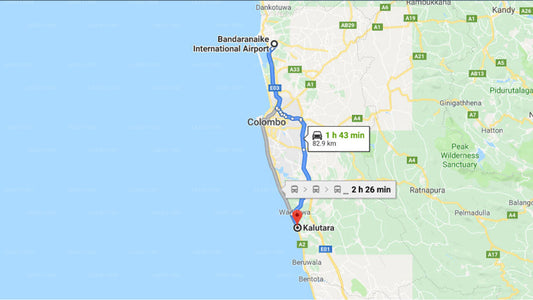 Transfer between Colombo Airport (CMB) and Hibiscus Beach Hotel and Villas, Kalutara