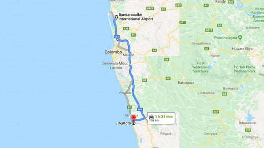 Transfer between Colombo Airport (CMB) and Hotel Serendib, Bentota