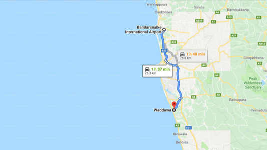 Transfer between Colombo Airport (CMB) and Siddhalepa Ayurveda Health Resort, Wadduwa