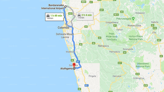 Transfer between Colombo Airport (CMB) and Lanka Princess Hotel, Aluthgama