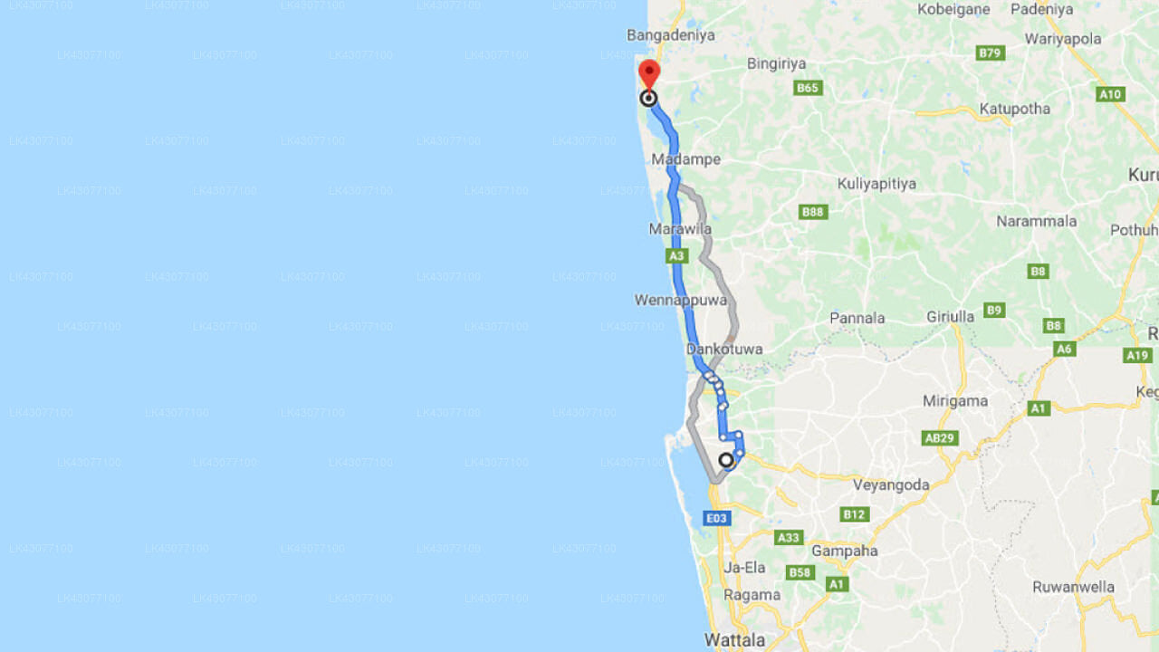 Transfer between Colombo Airport (CMB) and Carolina Beach Hotel, Chilaw