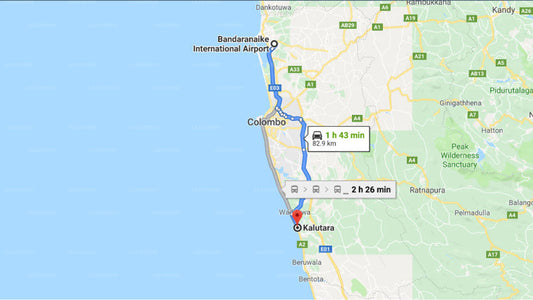 Transfer between Colombo Airport (CMB) and Plantation Villa, Kalutara