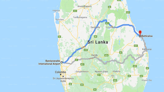 Transfer between Colombo Airport (CMB) and Sea Breeze Restaurant and Guest House, Batticaloa