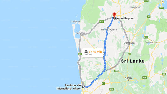 Transfer between Colombo Airport (CMB) and Triangle Hotel, Anuradhapura