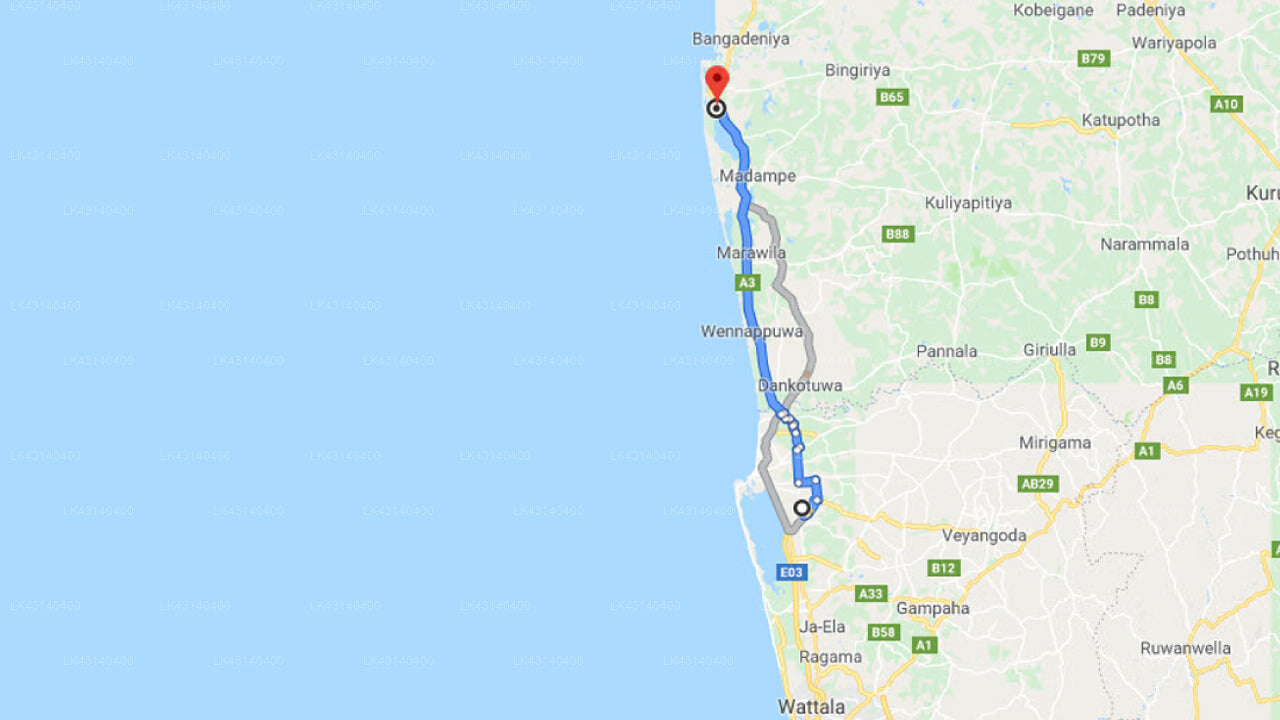 Transfer between Colombo Airport (CMB) and Heaven Holiday Resort, Chilaw