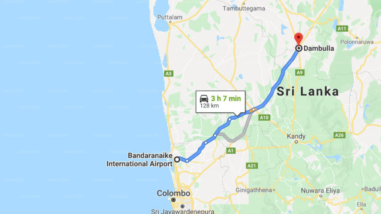 Transfer between Colombo Airport (CMB) and Raintree, Dambulla