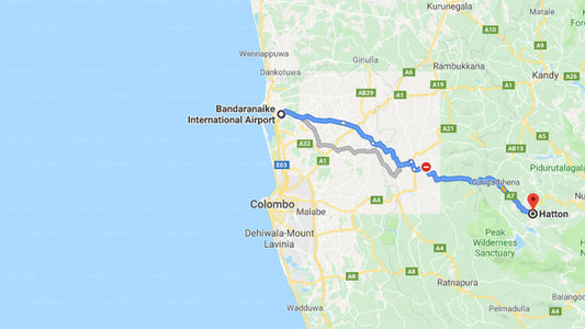 Transfer between Colombo Airport (CMB) and Ceylon Tea Trails, Hatton