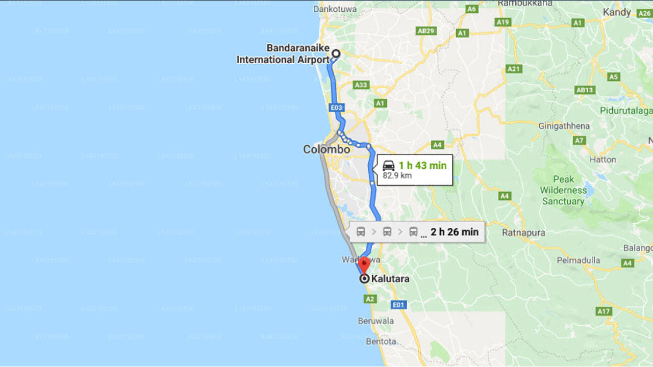Transfer between Colombo Airport (CMB) and Taprospa Culloden Villa, Kalutara