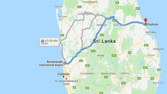 Transfer between Colombo Airport (CMB) and Giman Free Beach Resort, Pasikuda