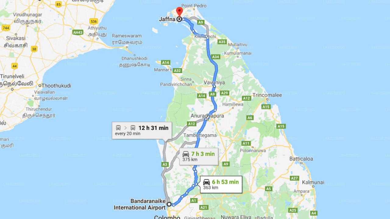 Transfer between Colombo (CMB) Airport and Northgate By Jetwing, Jaffna