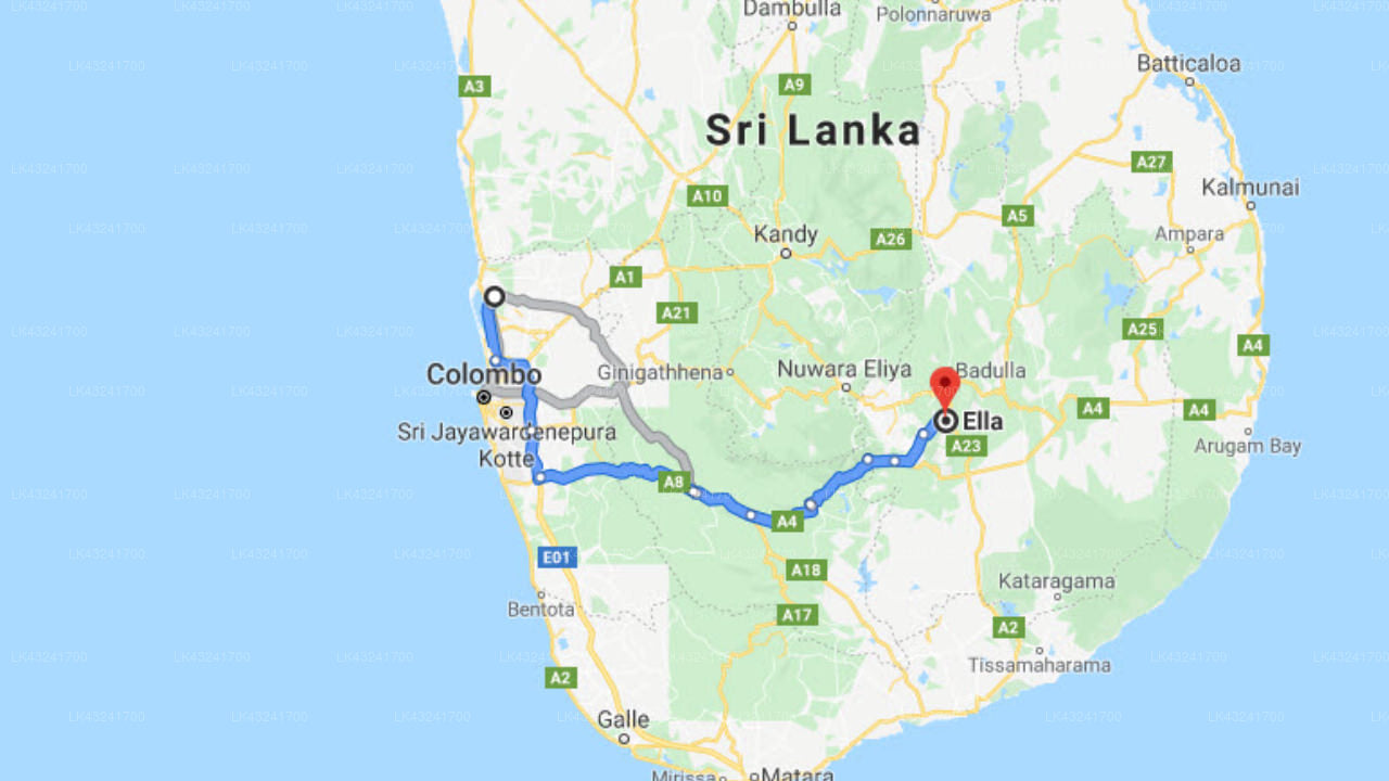 Transfer between Colombo Airport (CMB) and The Blue View Ella, Ella