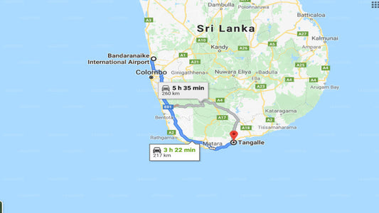 Transfer between Colombo Airport (CMB) and Ranawara Villa, Tangalle