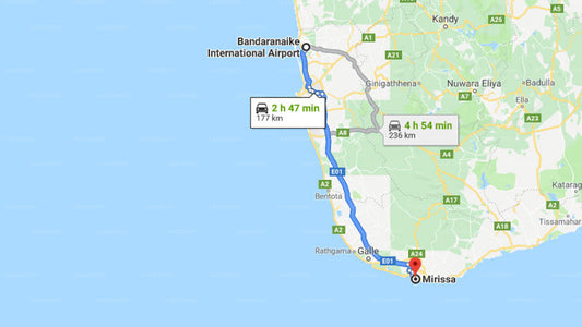 Transfer between Colombo Airport (CMB) and Sri Sharavi Beach Villas and Spa, Mirissa