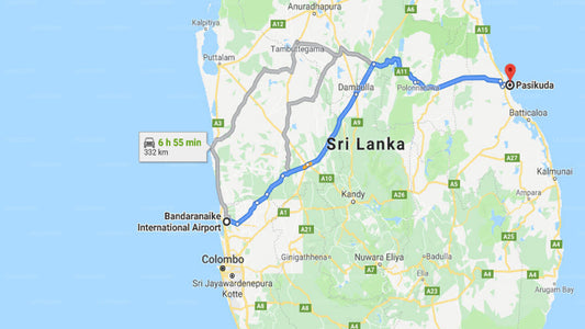Transfer between Colombo Airport (CMB) and Sun Aqua, pasikuda