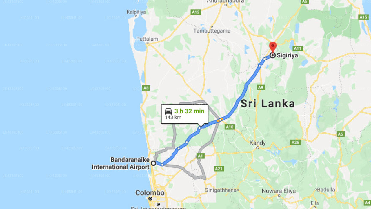Transfer between Colombo Airport (CMB) and Ayurvie Sigiriya Retreat, Sigiriya